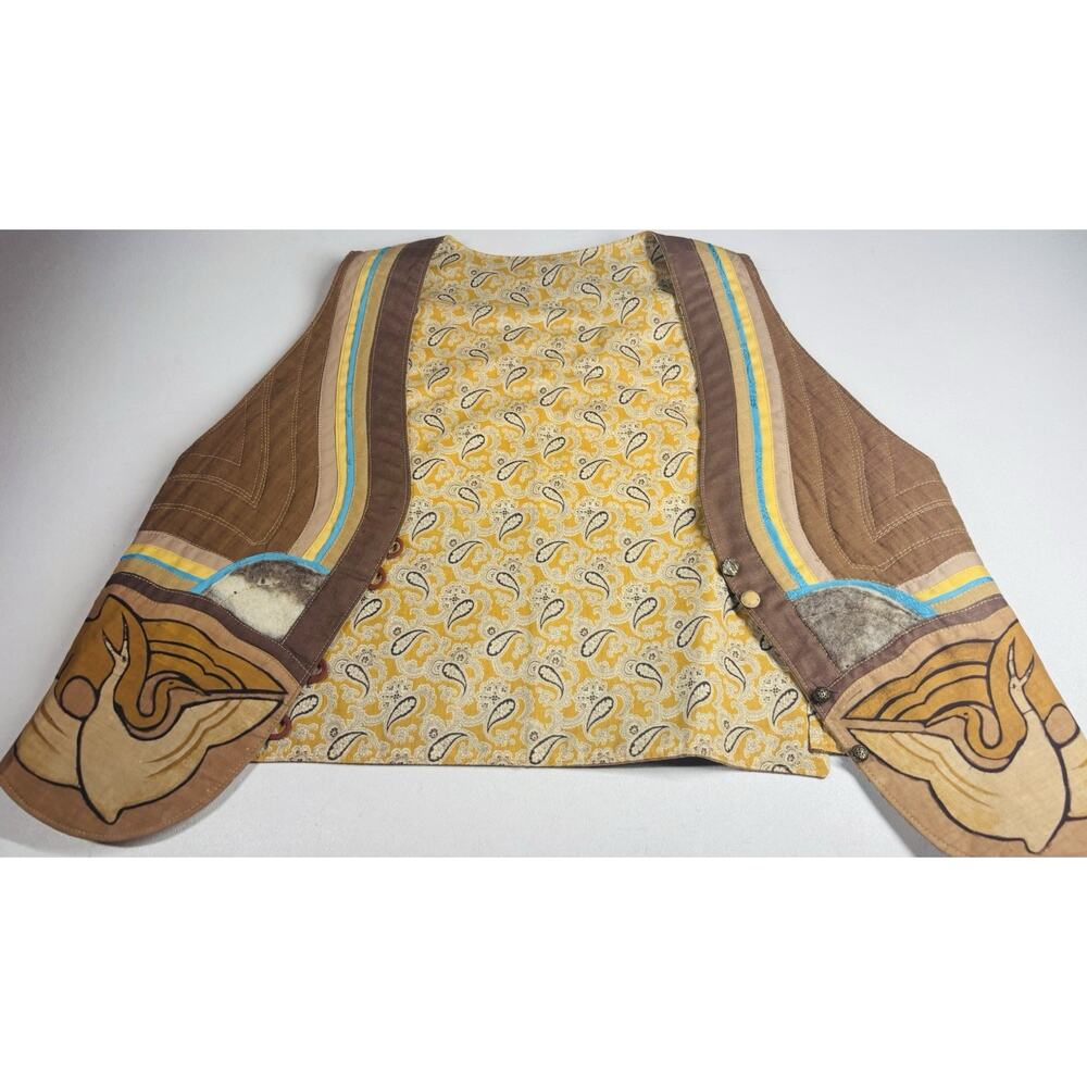 VTG 70s Art Nouveau Patchwork Vest Wearable Art Crane Boho Hippy Festival RARE! - Picture 10 of 12